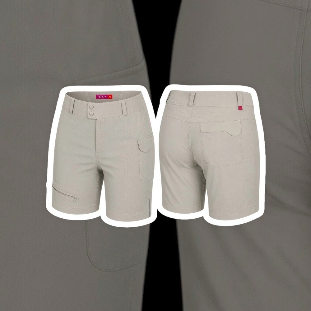 Terry Cycling Shorts Womens XL Khaki Mountain Bike Cargo Shorts Nylon Stretch